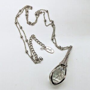Jules Caged Briolette Crystal Pendant Beaded Silver Chain